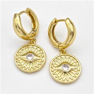 Copper Hoop Earrings Evil Eye Pave Zirconia Gold Plated, approx 15mm, 15mm dia [FN43646]