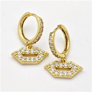 Copper Lip Hoop Earrings Pave Zirconia Gold Plated, approx 7-16mm, 14mm dia [FN43648]