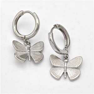 Copper Butterfly Hoop Earring Platinum Plated, approx 11-15mm, 14mm dia [FN43663]