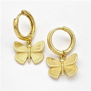 Copper Butterfly Hoop Earring Gold Plated, approx 11-15mm, 14mm dia [FN43664]