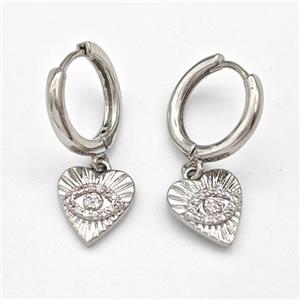 Copper Heart Hoop Earring Evil Eye Pave Zirconia Platinum Plated, approx 10mm, 14mm dia [FN43665]
