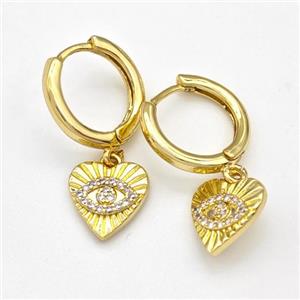 Copper Heart Hoop Earring Evil Eye Pave Zirconia Gold Plated, approx 10mm, 14mm dia [FN43666]