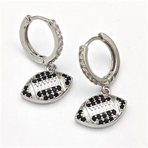 Copper Hoop Earrings American Football Pave Zirconia Sport Platinum Plated, approx 9-15mm, 14mm dia [FN43669]