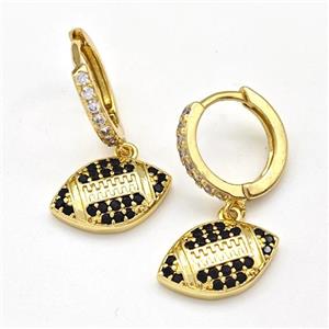 Copper Hoop Earrings American Football Pave Zirconia Rugby Sport Gold Plated, approx 9-15mm, 14mm dia [FN43670]