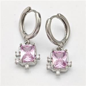 Copper Hoop Earring Pave Zirconia Platinum Plated, approx 6-9mm, 14mm dia [FN43675]