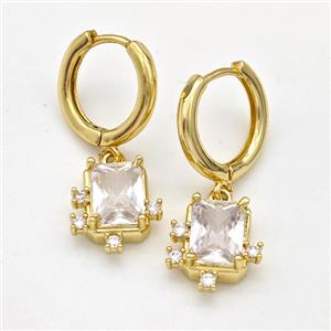 Copper Hoop Earring Pave Zirconia Gold Plated, approx 6-9mm, 14mm dia [FN43676]