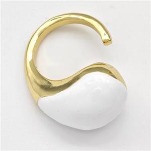 Copper Hook Earrings Hollow White Enamel Gold Plated, approx 15-22mm, 16mm dia [FN43677]
