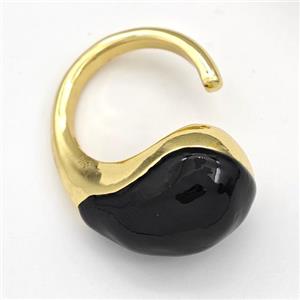 Copper Hook Earrings Hollow Black Enamel Gold Plated, approx 15-22mm, 16mm dia [FN43678]