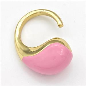 Copper Hook Earrings Hollow Pink Enamel Gold Plated, approx 15-22mm, 16mm dia [FN43679]