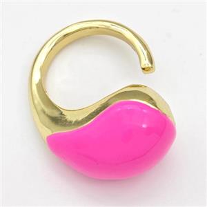 Copper Hook Earrings Hollow Hotpink Enamel Gold Plated, approx 15-22mm, 16mm dia [FN43680]