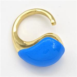 Copper Hook Earrings Hollow Blue Enamel Gold Plated, approx 15-22mm, 16mm dia [FN43682]