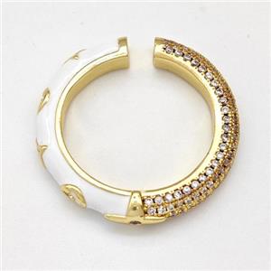 Copper Rings Micro Pave Zirconia White Enamel Gold Plated, approx 3.5mm, 25mm dia [FN43683]