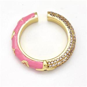 Copper Rings Micro Pave Zirconia Pink Enamel Gold Plated, approx 3.5mm, 25mm dia [FN43685]