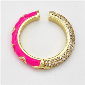 Copper Rings Micro Pave Zirconia Hotpink Enamel Gold Plated, approx 3.5mm, 25mm dia [FN43686]
