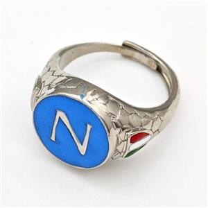 Copper Rings Blue Enamel Letter-Z Adjustable Platinum Plated, approx 15mm, 18mm dia [FN43688]