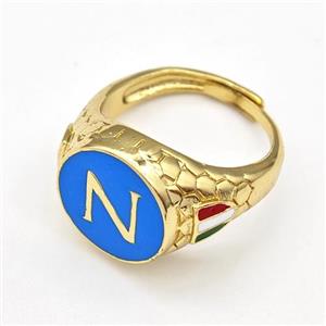 Copper Rings Blue Enamel Letter-Z Adjustable Gold Plated, approx 15mm, 18mm dia [FN43689]