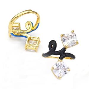 Copper Rings Pave Zirconia Black Enamel Adjustable Gold Plated, approx 8mm, 18mm dia [FN43691]