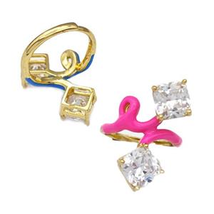 Copper Rings Pave Zirconia Hotpink Enamel Adjustable Gold Plated, approx 8mm, 18mm dia [FN43693]