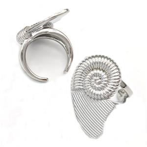 Copper Nautilus Ring Conch Shell Platinum Plated, approx 17-28mm, 18mm dia [FN43695]