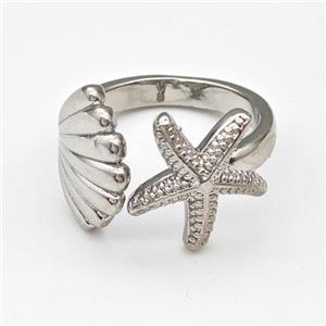 Copper Starfish Ring Scallop Shell Platinum Plated, approx 14mm, 11-15mm, 18mm dia [FN43699]