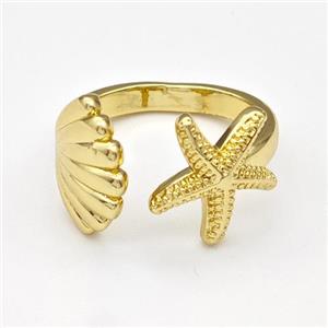 Copper Starfish Ring Scallop Shell Gold Plated, approx 14mm, 11-15mm, 18mm dia [FN43700]