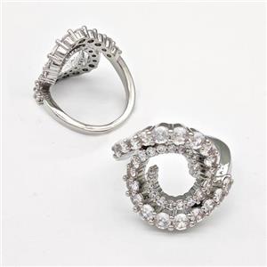 Copper Ring Micro Pave Zirconia Spiral Platinum Plated, approx 18-25mm, 18mm dia [FN43705]