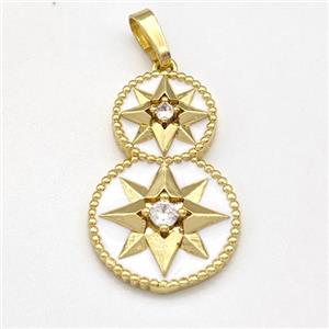 Copper NorthStar Pendant Pave Zirconia White Enamel Circle Gold Plated, approx 11mm, 16mm [FN43707]