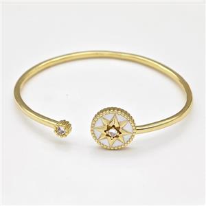 Copper Northstar Bangle Pave Zirconia White Enamel Gold Plated, approx 5mm, 14mm, 50-55mm dia [FN43710]
