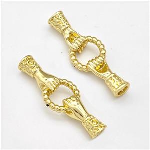 Copper Hand Connector Pave Zirconia Cord End Gold Plated, approx 11-33mm [FN43720]