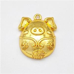 Copper Lucky Fu Pig Pendant Gold Plated, approx 15-16mm [FN43722]