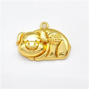 Copper Lucky Fu Pig Pendant Gold Plated, approx 12-20mm [FN43723]