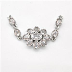 Copper Flower Pendant Micro Pave Zirconia Platinum Plated, approx 14-18mm, 50mm [FN43724]