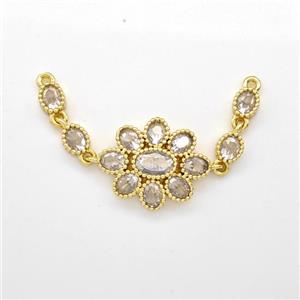 Copper Flower Pendant Micro Pave Zirconia Gold Plated, approx 14-18mm, 50mm [FN43725]