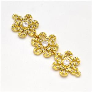 Copper Flower Pendant Micro Pave Zirconia Gold Plated, approx 15.5-50mm [FN43726]