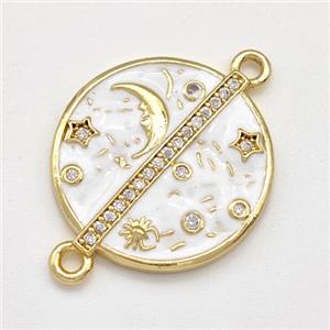 Copper Moon Star Connector Pave Zirconia White Enamel Circle Gold Plated, approx 20mm [FN43727]
