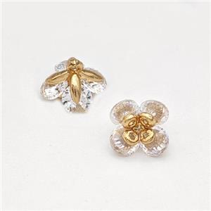 Copper Flower Pendant Pave Zirconia Gold Plated, approx 8-9mm [FN43734]