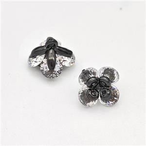 Copper Flower Pendant Pave Zirconia Black Plated, approx 8-9mm [FN43736]