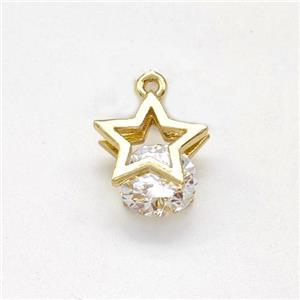Copper Star Pendant With Zirconia Gold Plated, approx 11-13mm [FN43740]