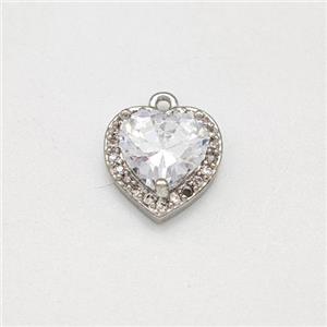 Copper Heart Pendant Micro Pave Zirconia Platinum Plated, approx 9.5mm [FN43741]