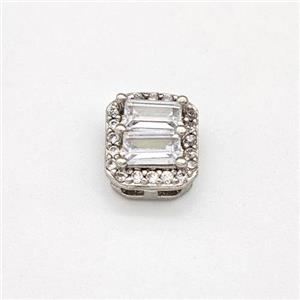 Copper Rectangle Beads Micro Pave Zirconia Platinum Plated, approx 8-9mm [FN43743]