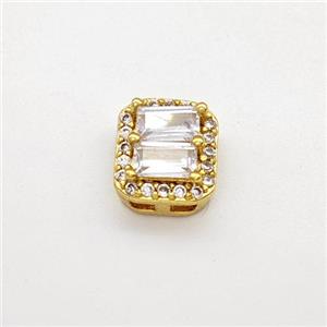 Copper Rectangle Beads Micro Pave Zirconia Gold Plated, approx 8-9mm [FN43744]