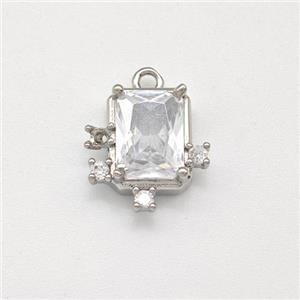 Copper Rectangle Pendant Pave Zirconia Platinum Plated, approx 8-9mm [FN43745]