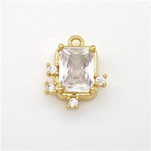 Copper Rectangle Pendant Pave Zirconia Gold Plated, approx 8-9mm [FN43746]