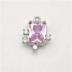 Copper Rectangle Pendant Pave Pink Zirconia Platinum Plated, approx 8-9mm [FN43747]