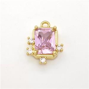 Copper Rectangle Pendant Pave Pink Zirconia Gold Plated, approx 8-9mm [FN43748]