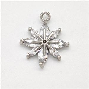 Copper Flower Pendant Pave Zirconia Platinum Plated, approx 15mm [FN43749]