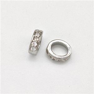Copper Rondelle Beads Micro Pave Zirconia Large Hole Platinum Plated, approx 5-6mm [FN43751]