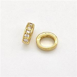 Copper Rondelle Beads Micro Pave Zirconia Large Hole Gold Plated, approx 5-6mm [FN43752]