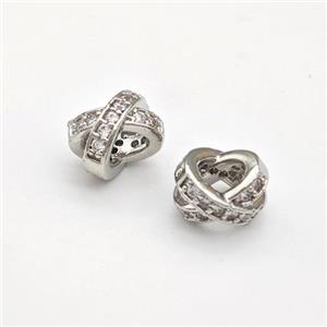 Copper Rondelle Beads Pave Zirconia Large Hole Platinum Plated, approx 7-8mm, 4mm hole [FN43757]