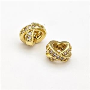 Copper Rondelle Beads Pave Zirconia Large Hole Gold Plated, approx 7-8mm, 4mm hole [FN43758]
